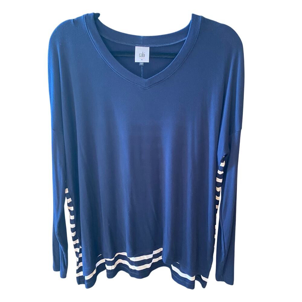 Cabi Lighthouse Long Sleeve Striped Top Blue White Womens Size Medium 5742